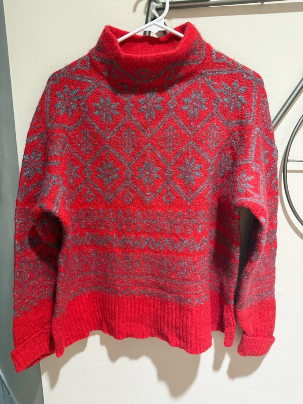 Mantovani Studio Red Patterned Turtleneck Women's Sweater Italy Alpaca Blend XL